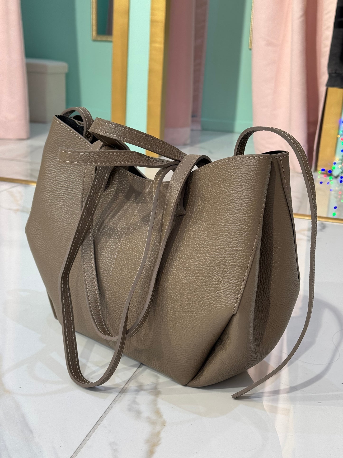 Sac Dupe En Cuir Grainé - taupe