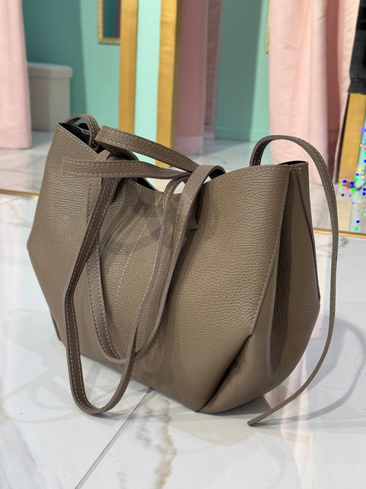 Sac Dupe En Cuir Grainé - taupe