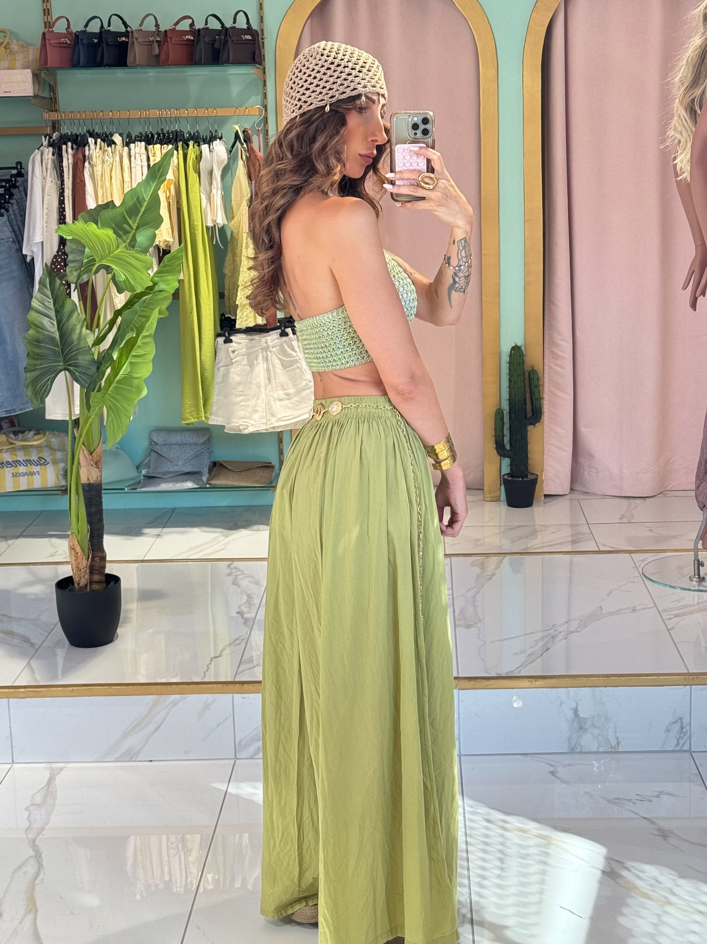 Pantalon jupe oversize - pistache