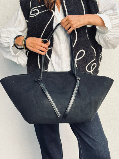 Sac cabas façon nubuck – Grand format avec pochette & bandoulière noir