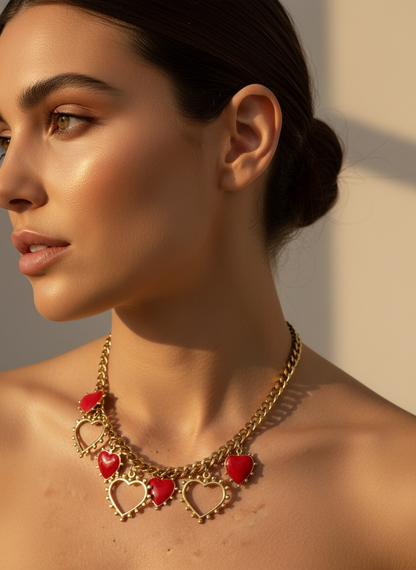Collier multi cœurs rouge