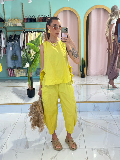 Pantacourt coupe baloon en coton -jaune