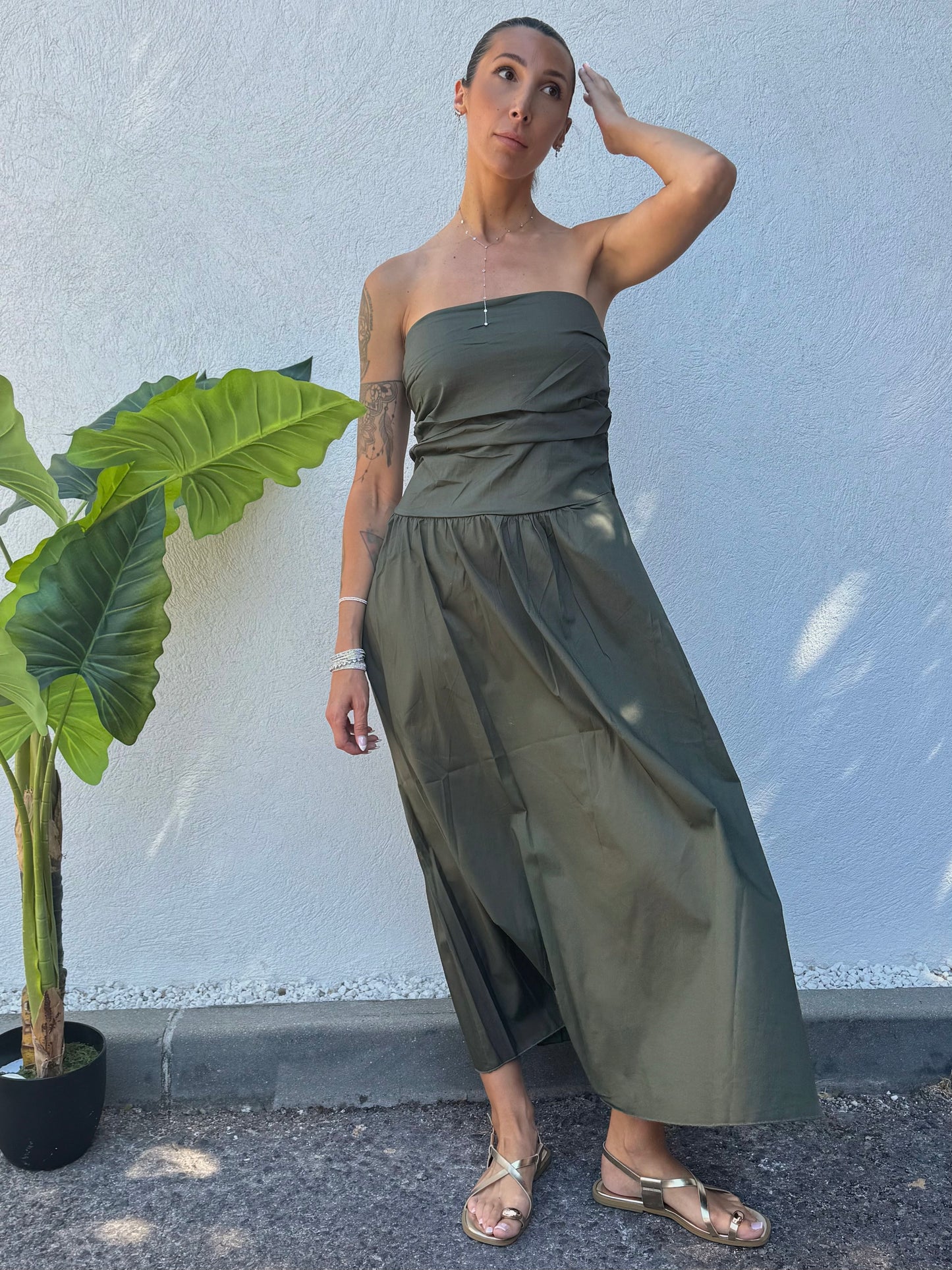🌿 Robe Longue Bandeau – kaki