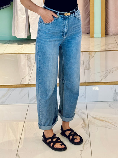 Jean baloon bleu avec couture