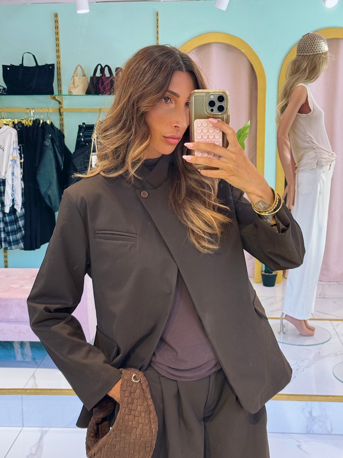 Veste Tailleur à Boutonnage Designer- marron