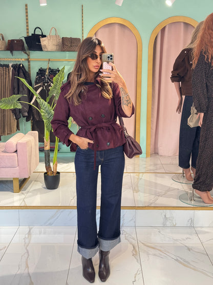 Veste Trench en suédine - bordeaux