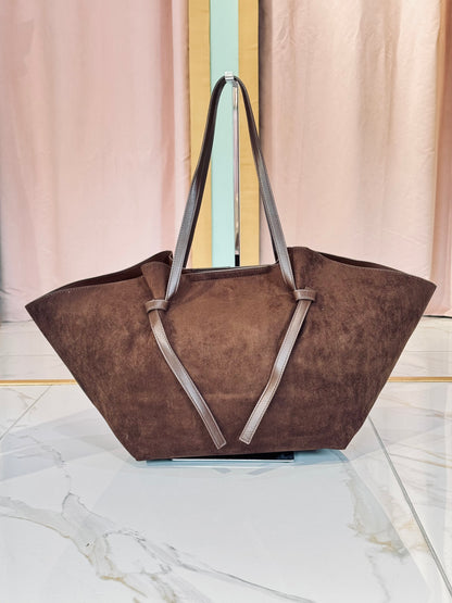 Sac cabas façon nubuck – Grand format avec pochette & bandoulière chocolat
