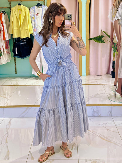 Robe longue rayée bleu