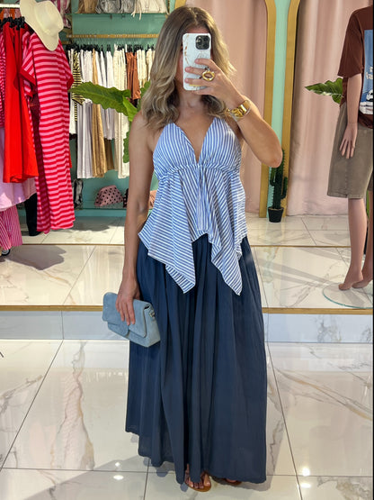 Top noué volanté avec coques - bleu
