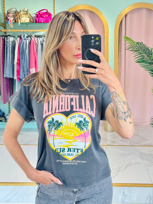 T-shirt col rond California - gris