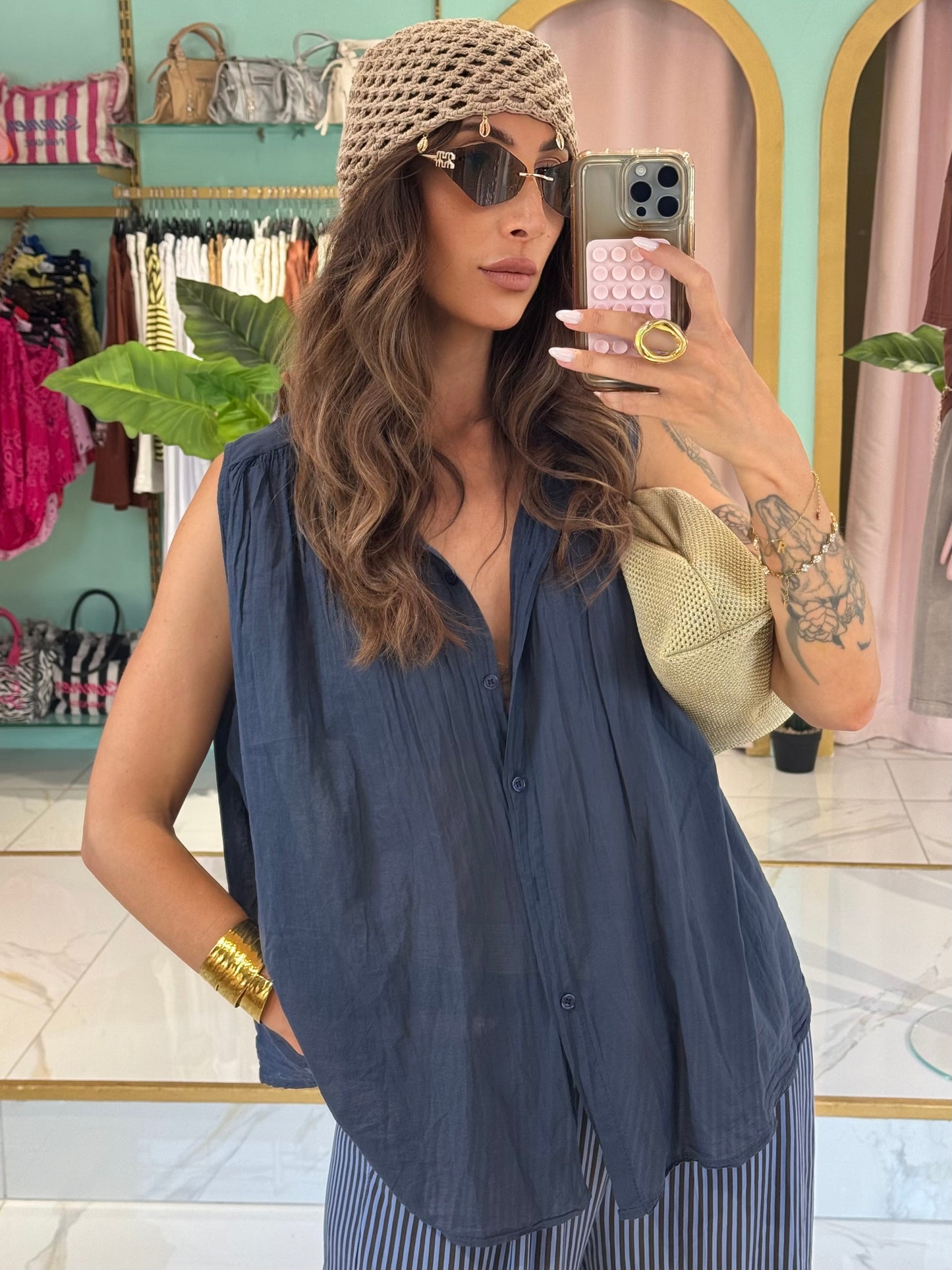 Blouse légère sans manches- bleu marine