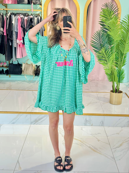Robe trapèze à carreaux « Amour » – Vert