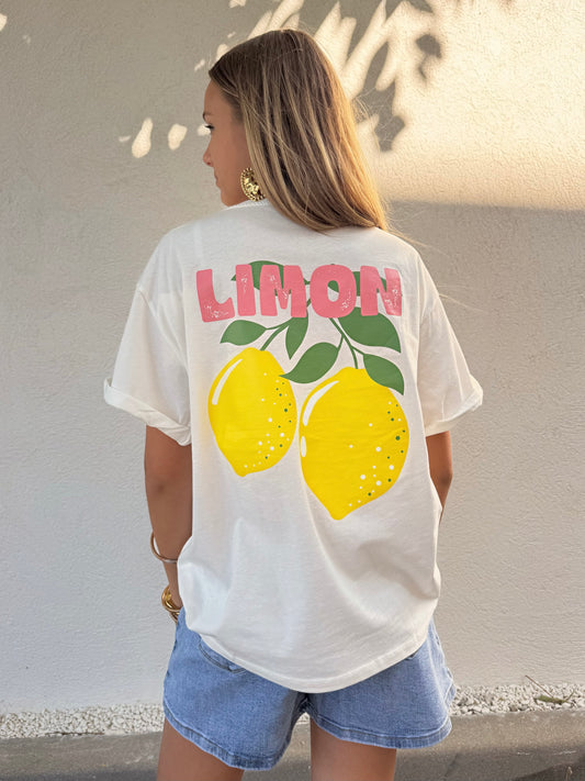 T-shirt col V lemon  - Blanc