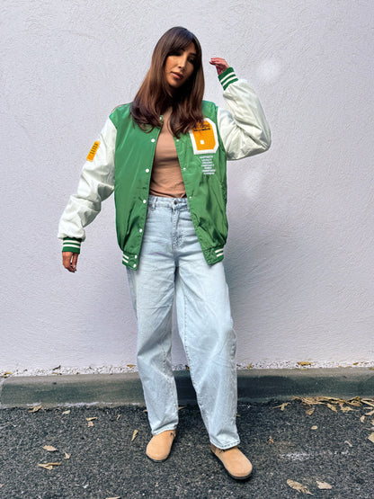 Blouson college brodé bicolore avec poches vert