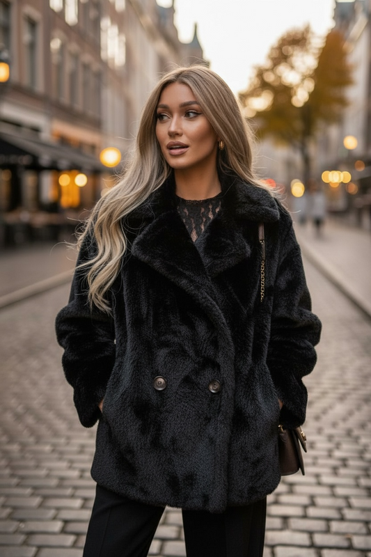 Veste fausse fourrure noire