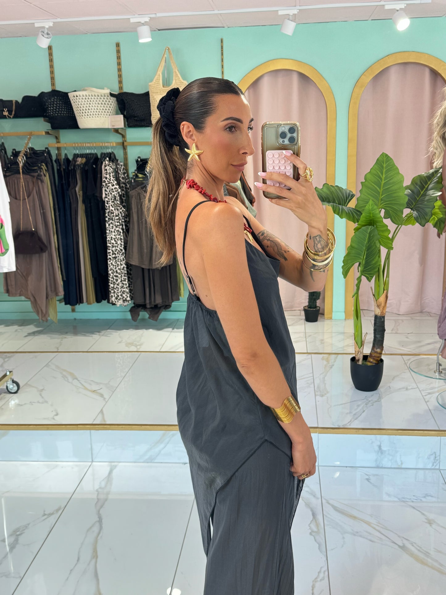 Ensemble top asymétrique  & pantalon léger et fluide - Noir ( délavé )