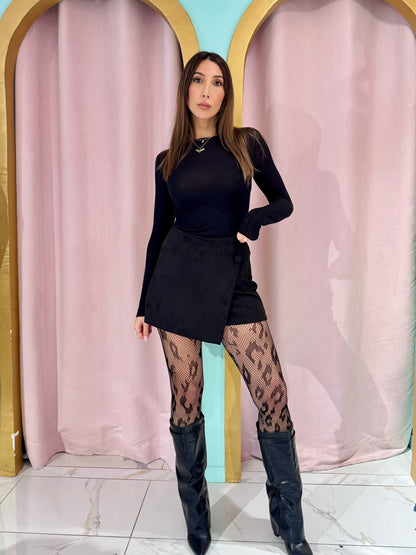 Jupe short façon daim noire