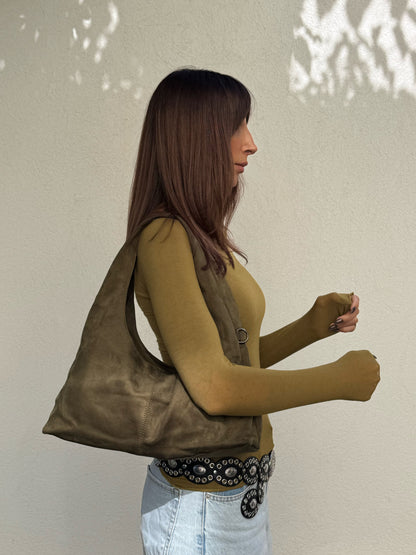 Sac besace façon nubuck kaki