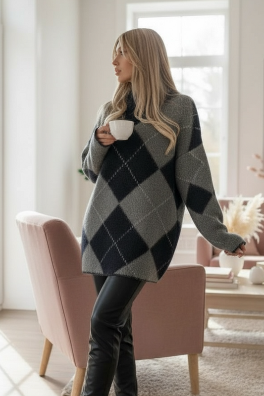 Tunique en maille Jacquard –bleu marine