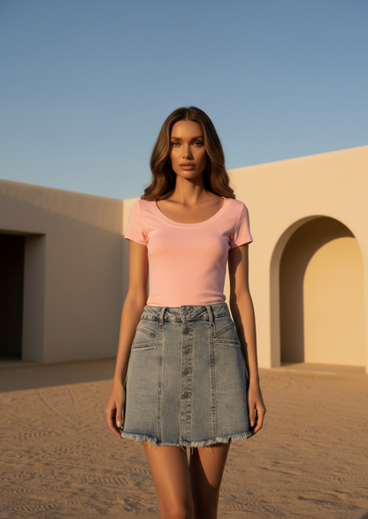 Top basique à encolure carré arrondie- rose