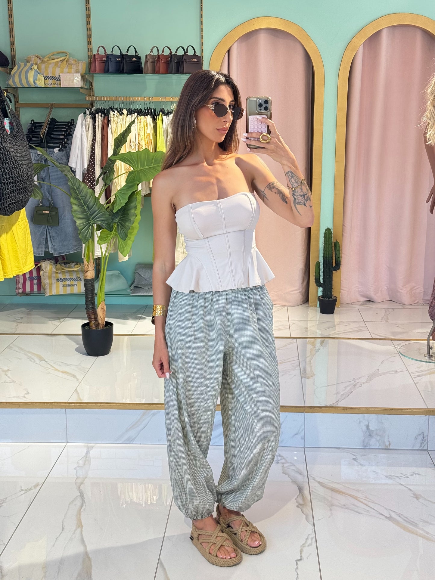 Top bustier avec coque & lacet dans le dos - beige