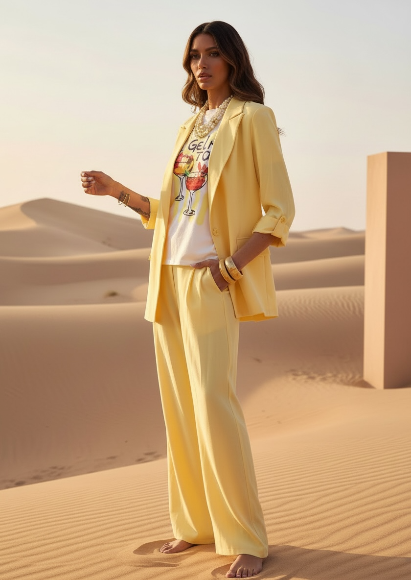 Ensemble Tailleur Fluide Printemps – jaune