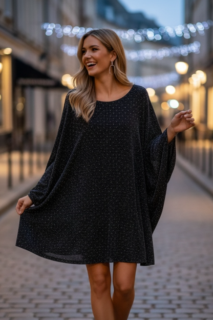 Robe ample anthracite full strass