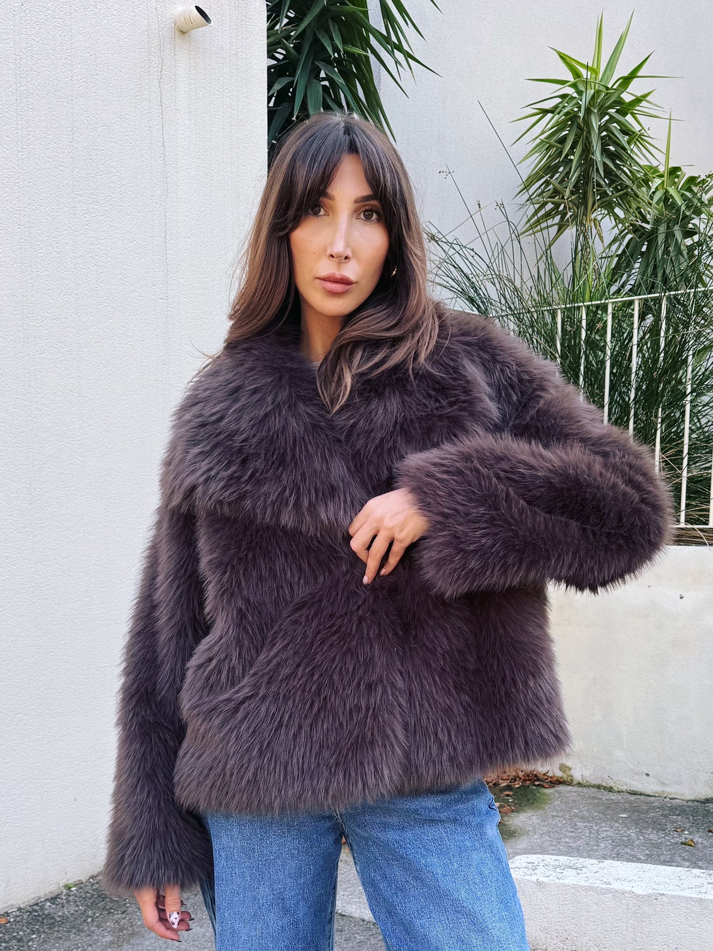 Manteau fausse fourrure chocolat