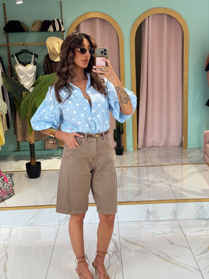 Chemise à pois avec manches bouffantes - bleu