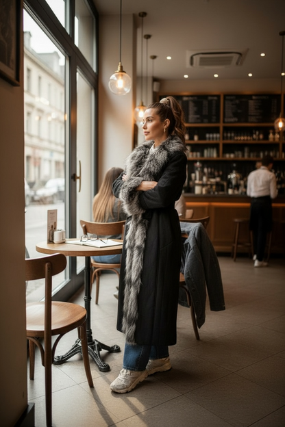 Manteau à fausse fourrure style 2000’s noir