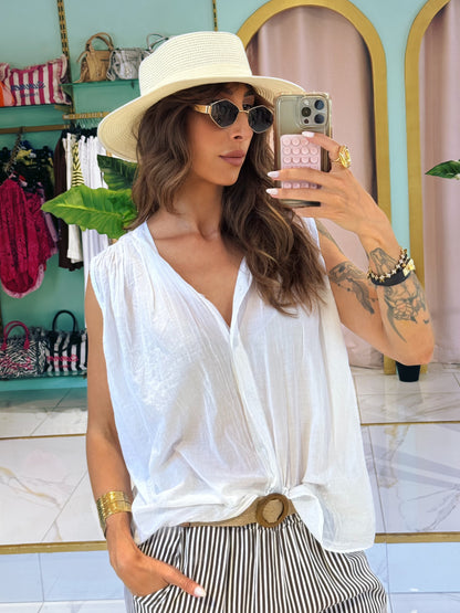 Blouse légère sans manches- blanche
