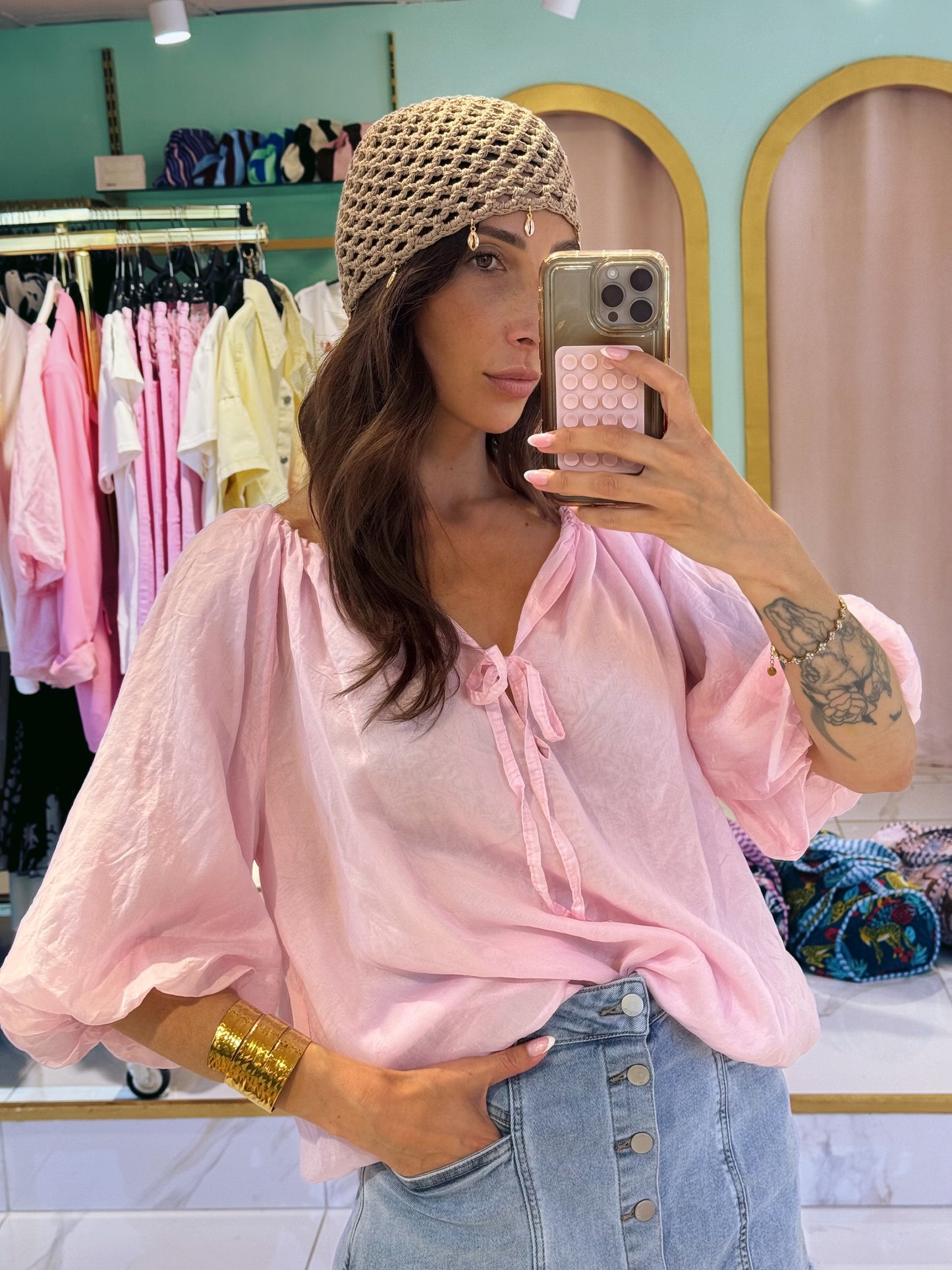 Blouse bouffante aérienne - rose