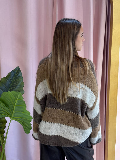Pull en maille rayé multicolore Camel
