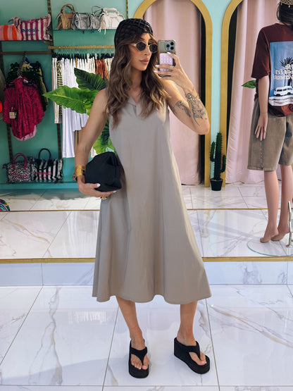 Robe midi col chemise - taupe