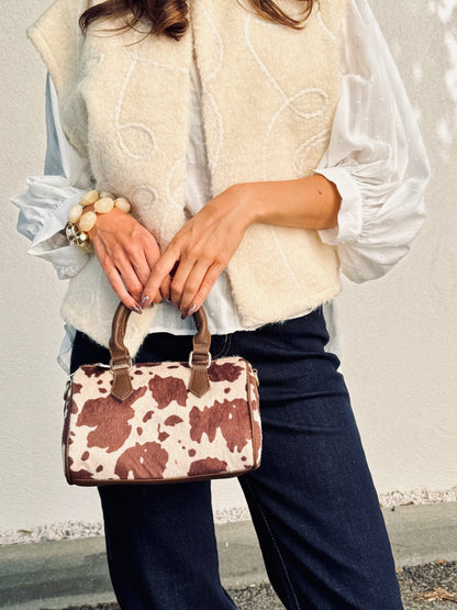 Sac bowling imprimé vache – Bandoulière réglable – Faux poils