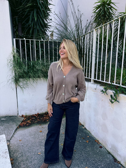 Gilet en maille manche longue taupe