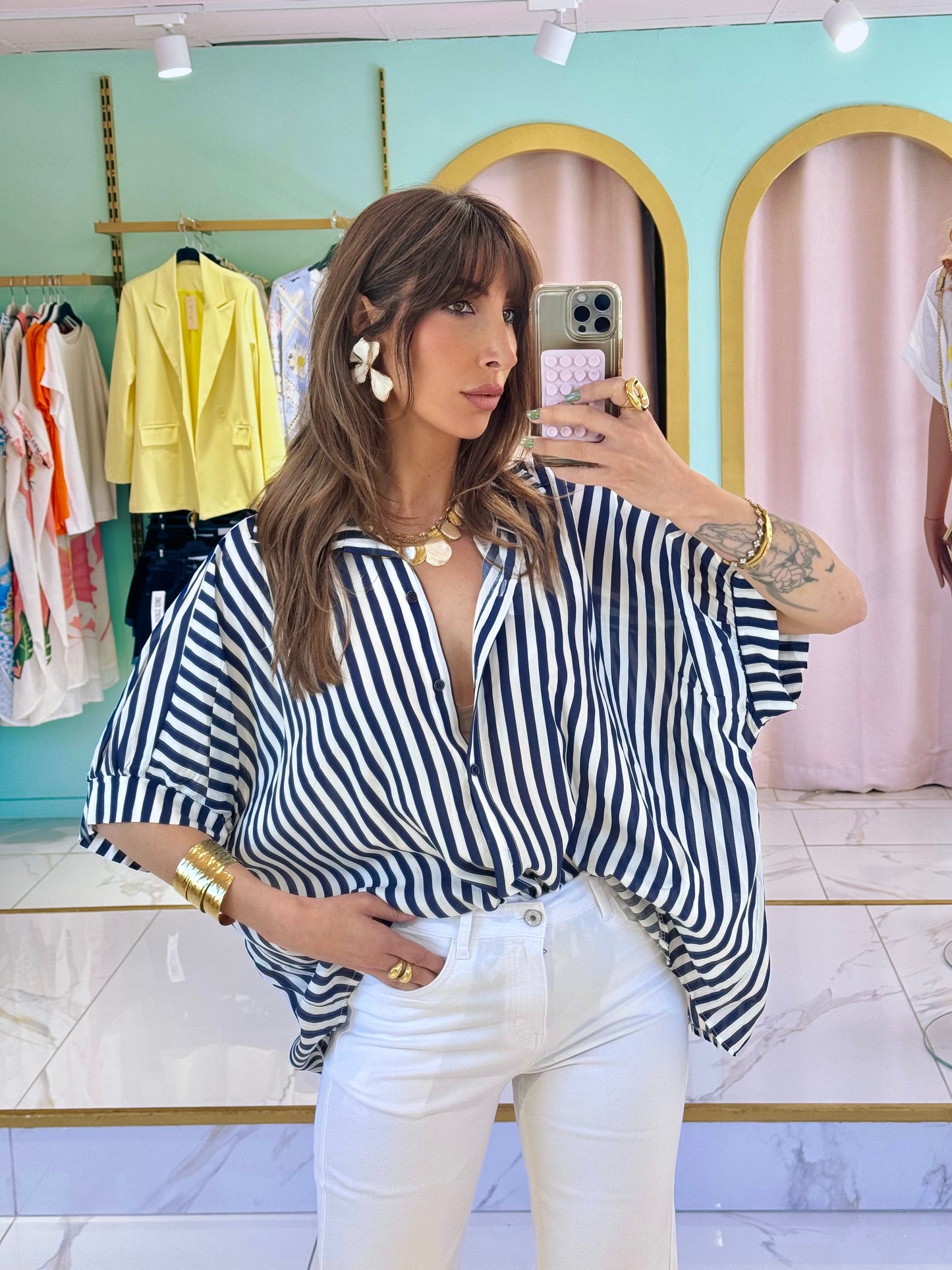 Chemise rayée maxi oversize - bleu marine