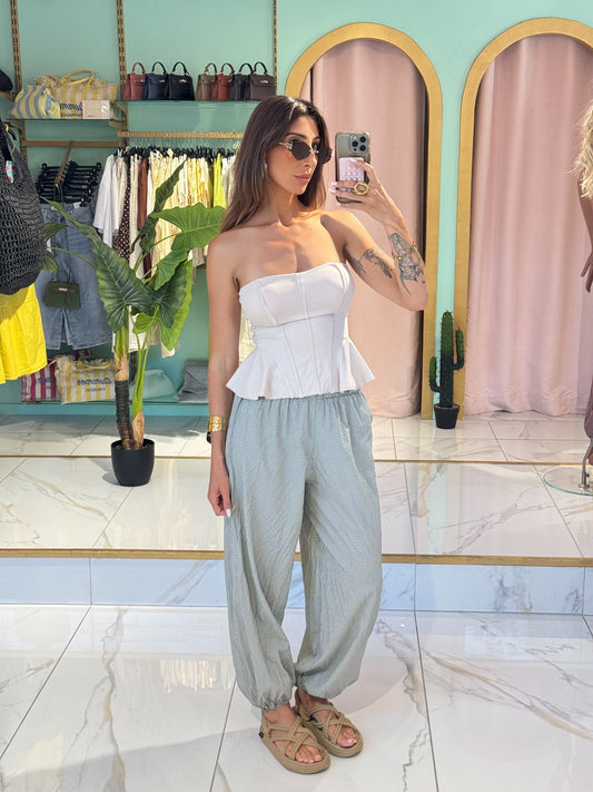 Pantalon bouffant à petit carreaux - kaki