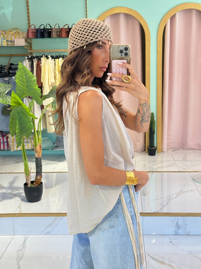 Blouse légère sans manches- beige