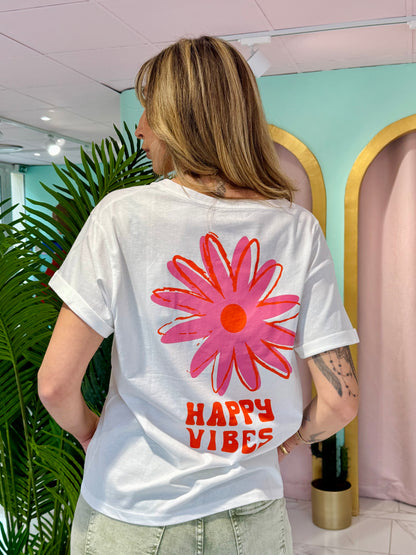 T-shirt « Happy Vibes » - Blanc