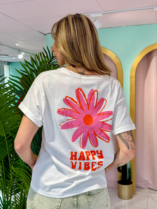 T-shirt « Happy Vibes » - Blanc