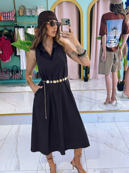 Robe midi col chemise - marron