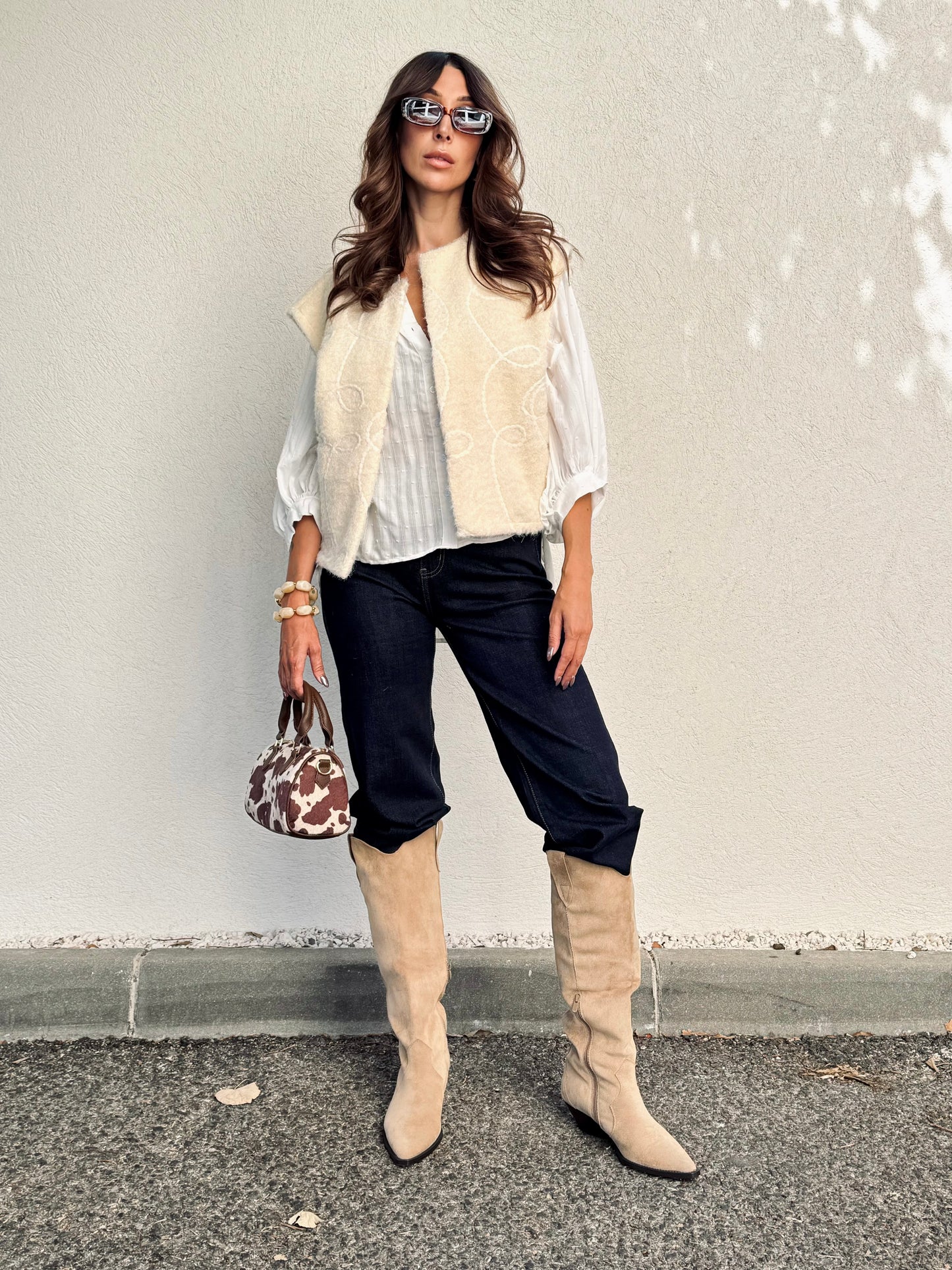 Bottes façon nubuck beige