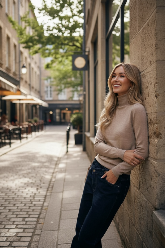 Pull col roulé basique tout doux beige