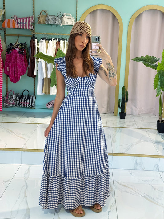 Robe longue vichy - bleu roi