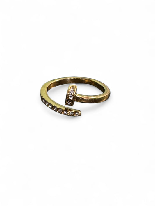 Bague design clou avec cristaux étincelants - Acier inoxydable réglable or ou argent