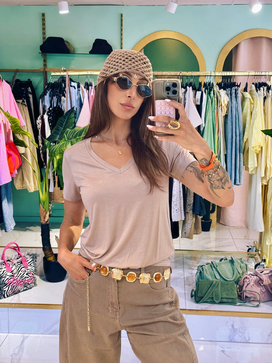 T-shirt Col V Ultra Doux – taupe