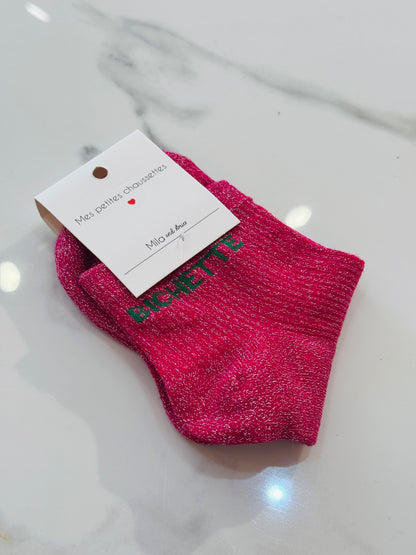 Chaussettes paillettes mile Mila - message bichette