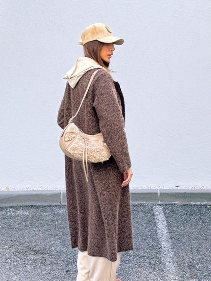 Manteau long façon laine bouillie marron