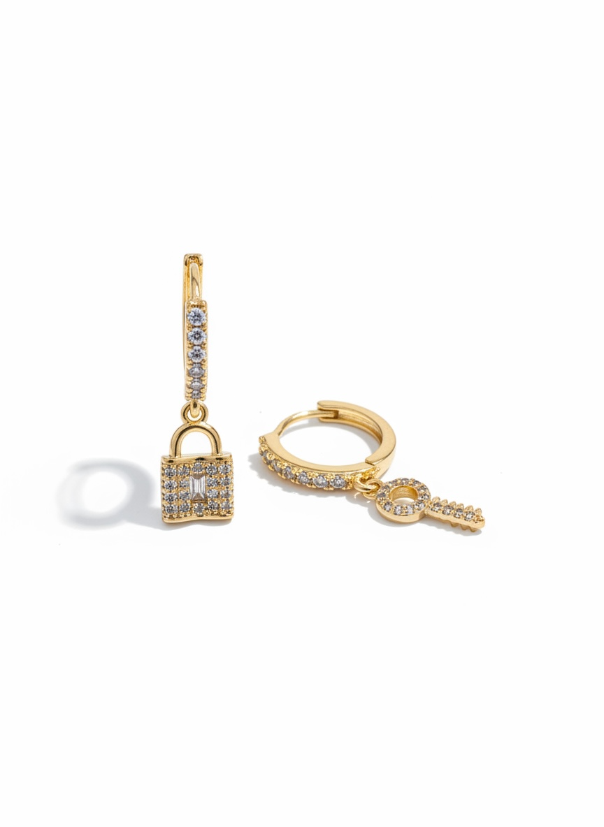 Boucle d’oreille cadenas et clef ( coloris or ou argent )